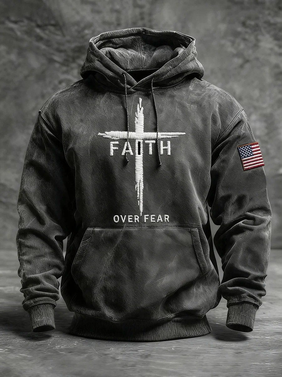 Men's Faith Print Casual Hooded Sweatshirt