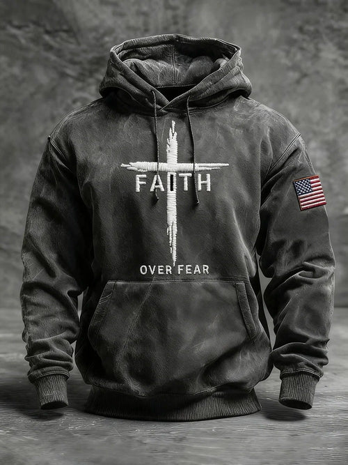 Men's Faith Print Casual Hooded Sweatshirt