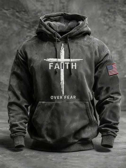 Men's Faith Print Casual Hooded Sweatshirt