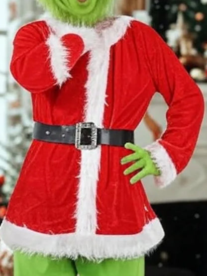 Men'S Warm Plush Patchwork Contrast Color Christmas Suit