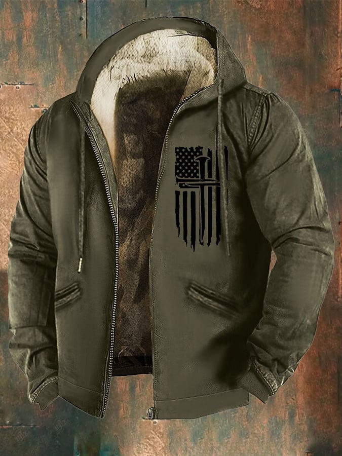 Men's Fashion Loose Lined Western Flag Printed Zipper Jacket