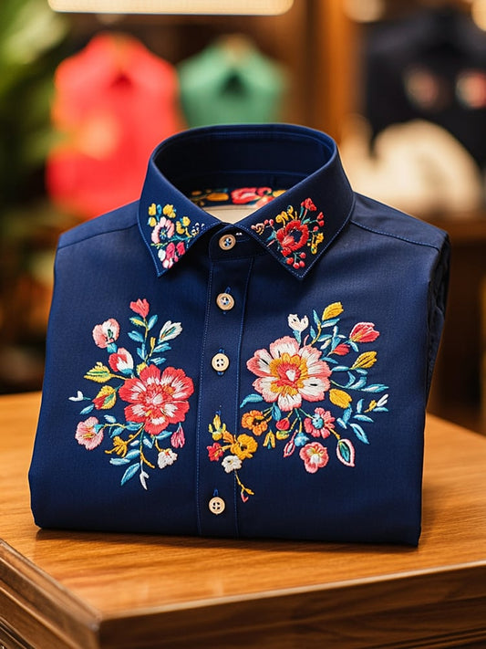 Men's Business Casual Floral Lapel Short Sleeve Shirt