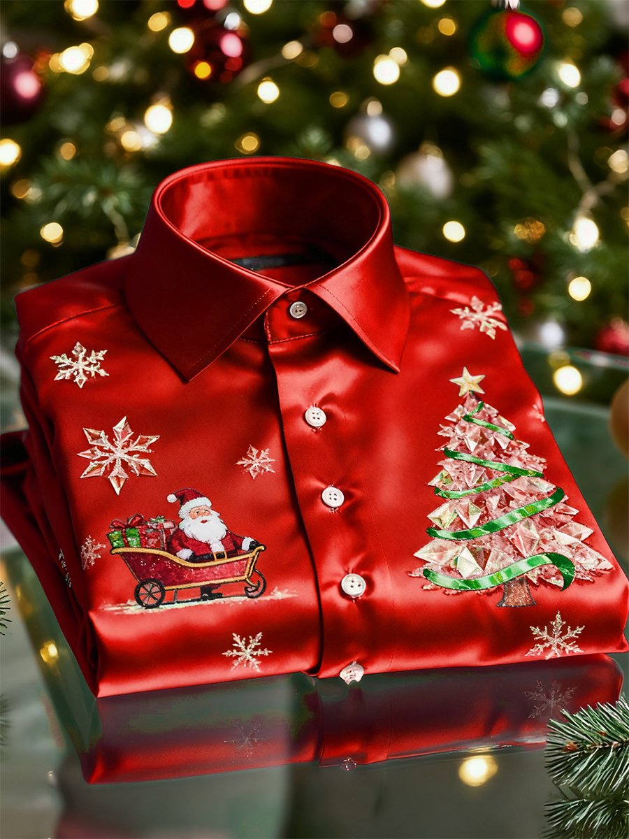 Men's  Christmas Long Sleeve Button-Down Shirt