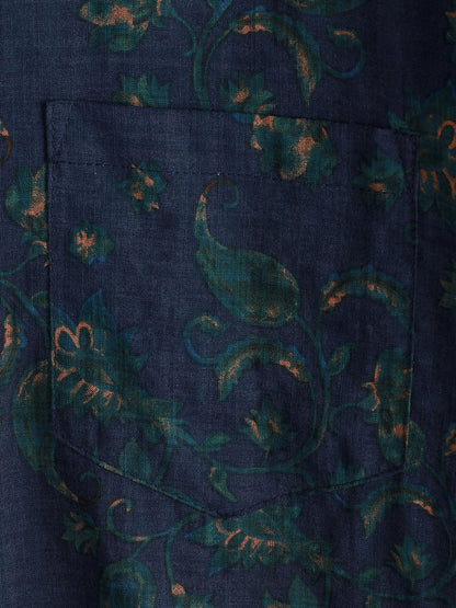 Men's Blue Floral Holiday Casual Pocket Short Sleeve Button Up Shirt