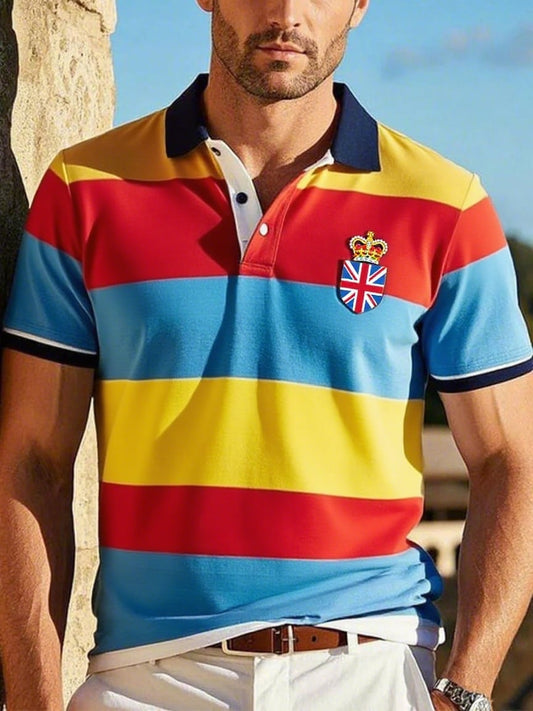 Men's Business Casual Union Jack Button Short Sleeve Polo Shirt