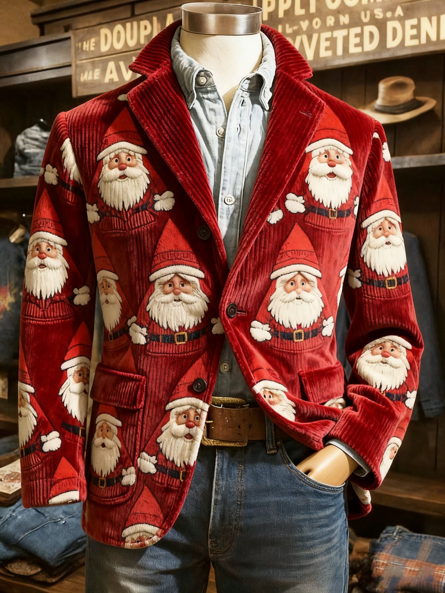 Men's Vintage Christmas Print Casual Jacket