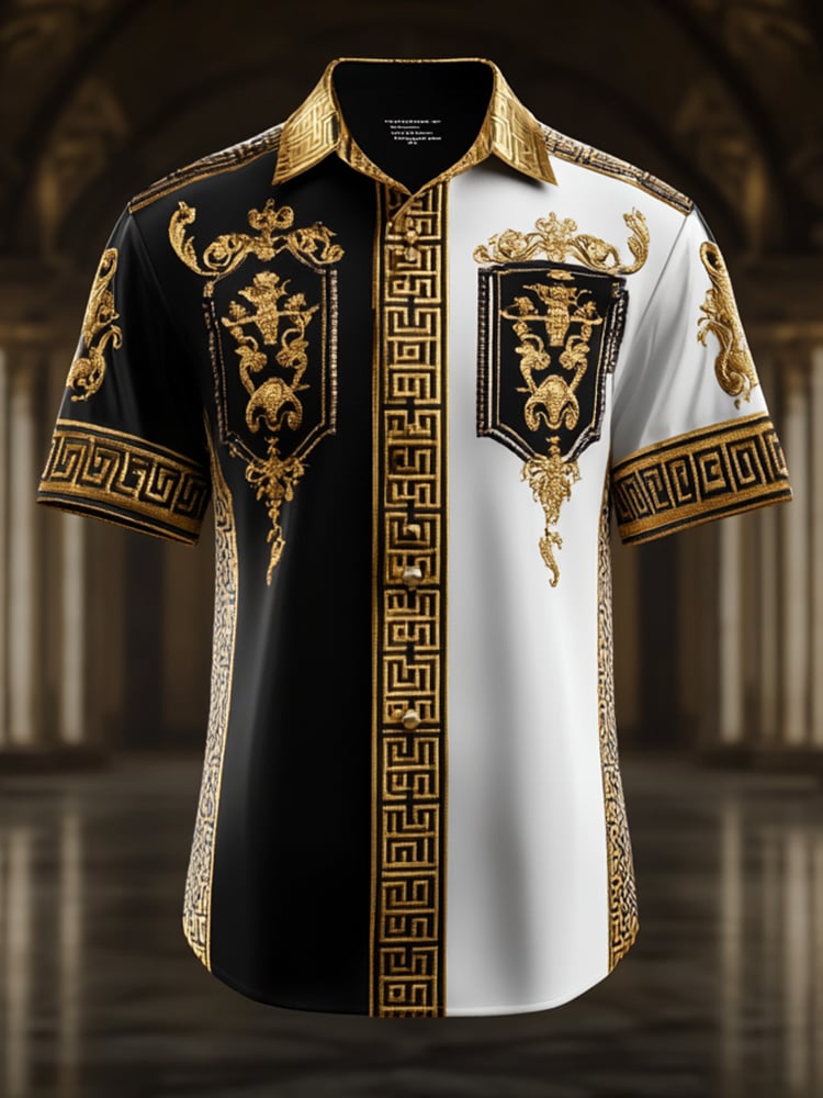 Men's Satin Luxe Print Short Sleeve Button Shirt