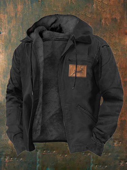 Men's Vintage Plush Western Elk Print Zipper Jacket
