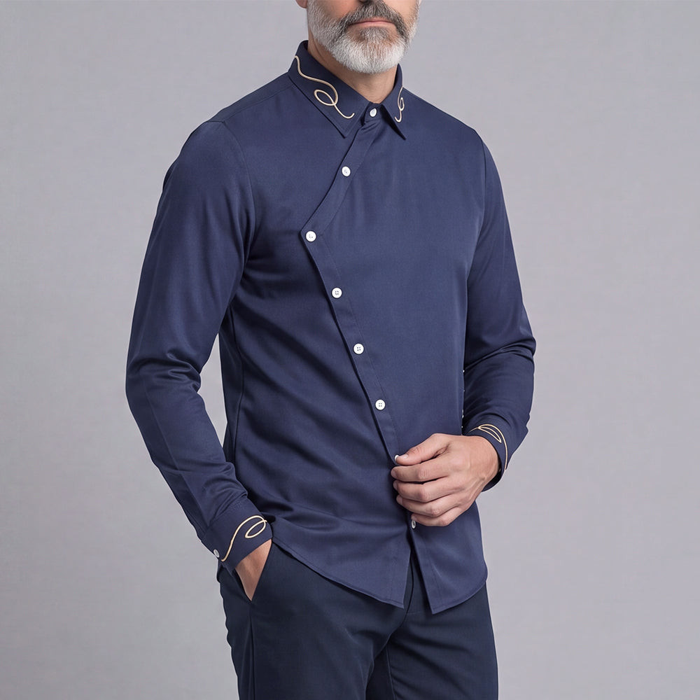 Men's Casual Solid-Color Slim-Fit Long-Sleeve Shirt