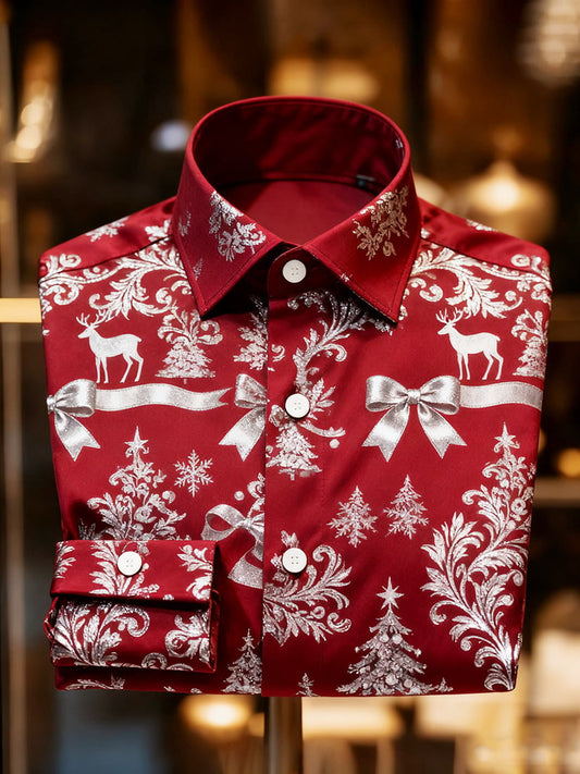 Men's Christmas Holiday Button-Down Long Sleeve Shirt