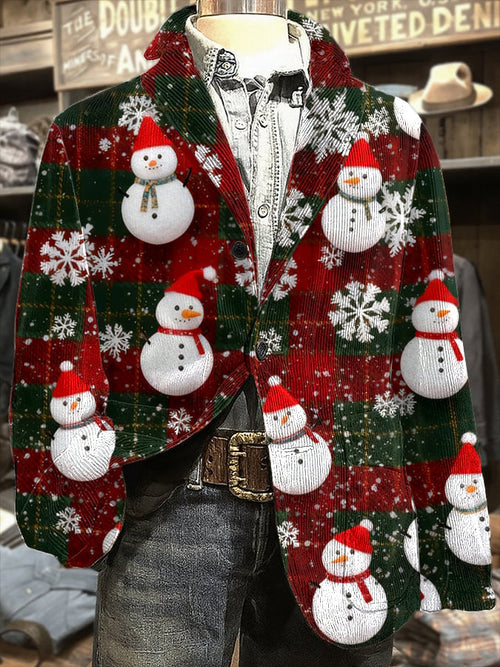 Men's Retro Christmas Snowman Print Casual Blazer
