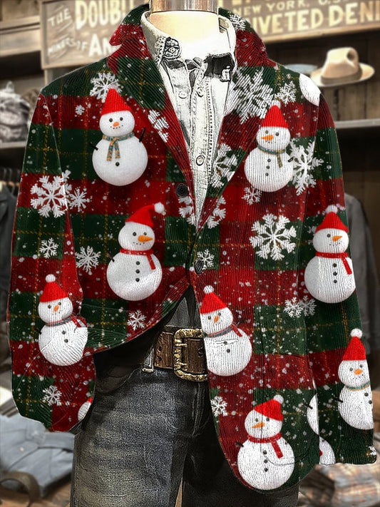 Men's Retro Christmas Snowman Print Casual Blazer