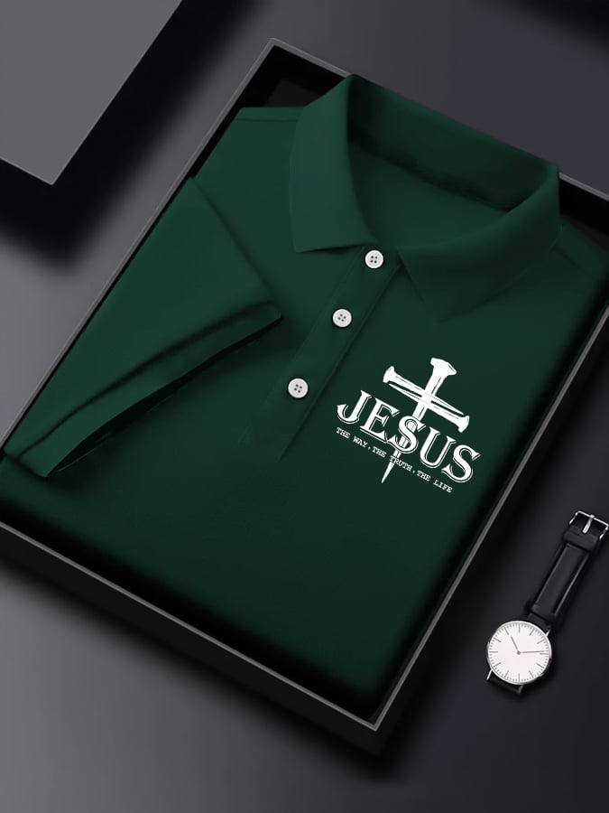 Men'S Jesus The Way The Truth The Life Print  Short Sleeve Polo Shirt