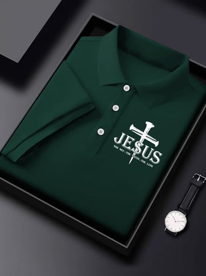 Men'S Jesus The Way The Truth The Life Print  Short Sleeve Polo Shirt