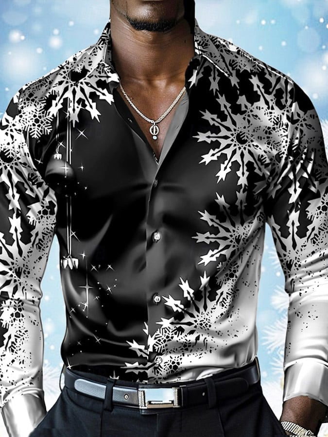 Men's Luxury Christmas Contrast Color Print Long Sleeve Shirt