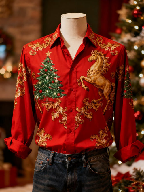 Men's Christmas Evergreen Long-Sleeved Shirt