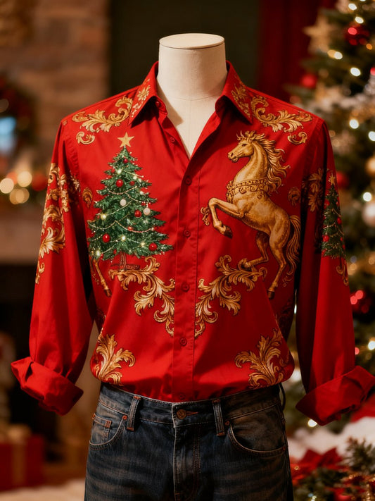 Men's Christmas Evergreen Long-Sleeved Shirt