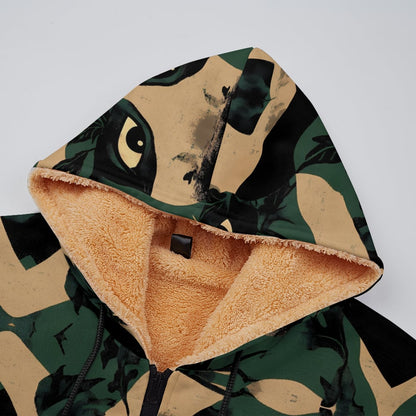 Men's Vintage Western Tiger Camouflage Print Fleece Zipper Jacket