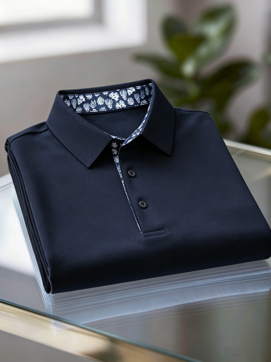 Men's Business Casual Jacquard Button Short Sleeve Polo Shirt