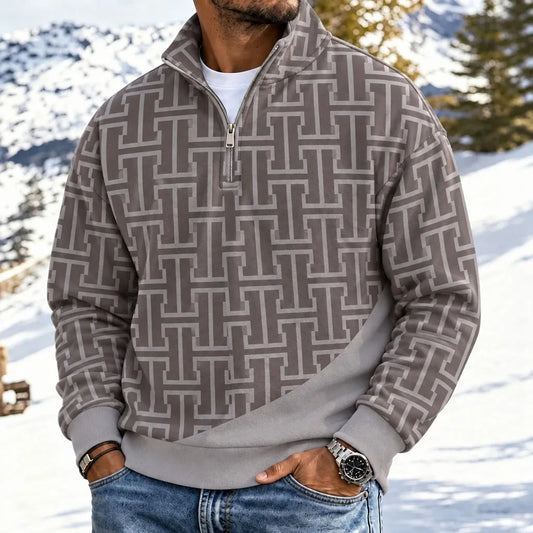 Men's Geometric Print Half-Zip Hoodie