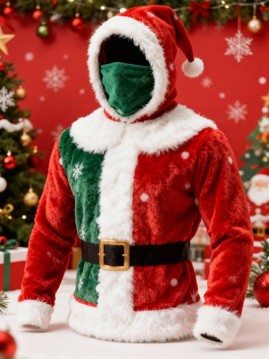 Men's Christmas Plush Hooded Jacket with Face Cover Design