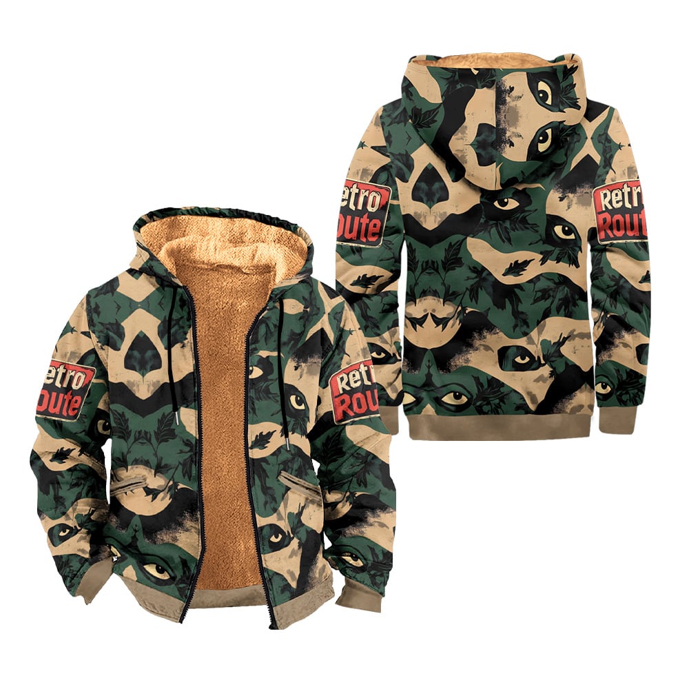 Men's Vintage Western Tiger Camouflage Print Fleece Zipper Jacket