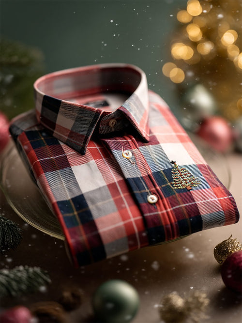 Men's Christmas Plaid Art Long Sleeve Shirt