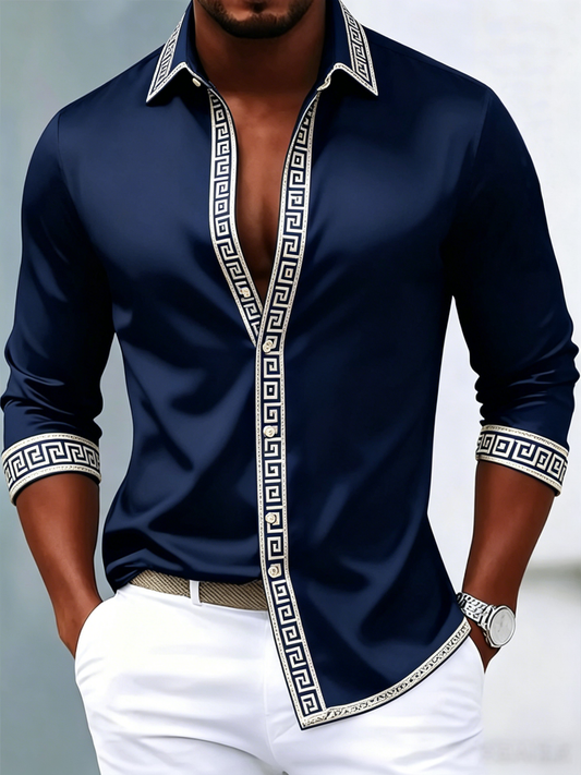 Men's luxury business printed long-sleeved shirt