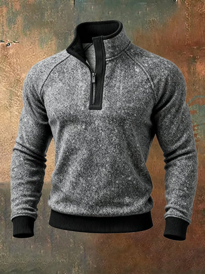 Men's Retro Contrast Color Comfort Zip-Up Sweatshirt