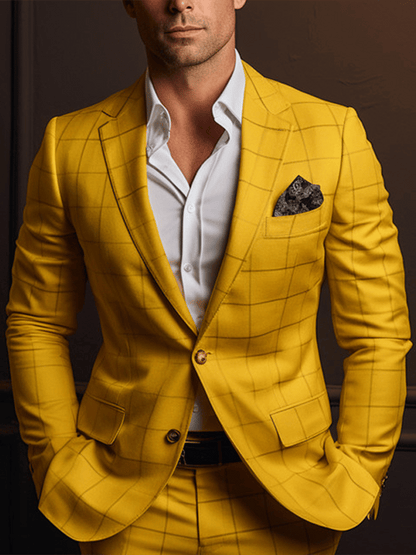 Men's Vintage Single-Breasted Plaid Gentleman's Business Suit Jacket