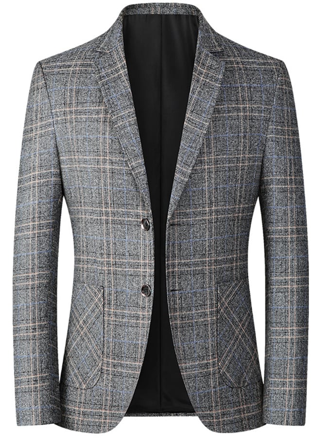 Checkered Gentleman Business Casual Slim Suit Jacket