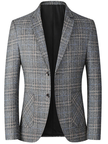Checkered Gentleman Business Casual Slim Suit Jacket