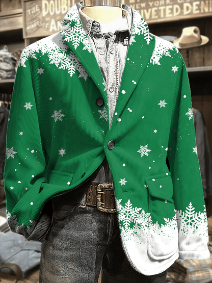 Men's Retro Christmas Art Print Corduroy Casual Jacket