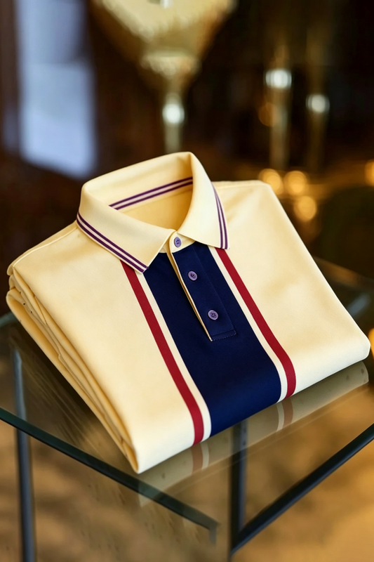 Vintage Vertical Stripe Short Sleeve Polo Shirt