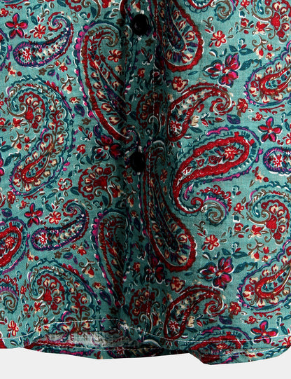 Men's Paisley Cotton Short Sleeve Button Up Vintage Shirt