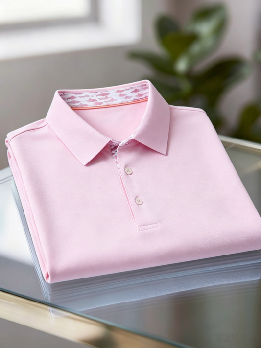 Men's Business Casual Jacquard Button Short Sleeve Polo Shirt