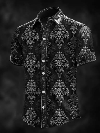 Men's Retro Baroque Print Dark Shirt