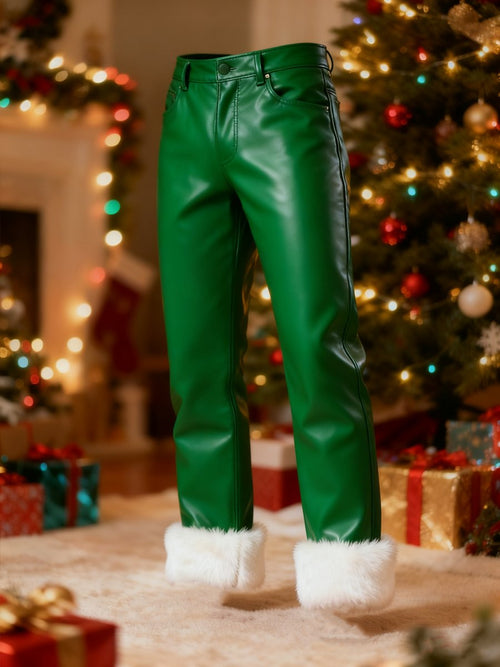 Men's Christmas plush leather pants