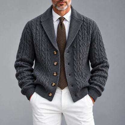 Men's Solid Color Cable Knit Shawl Lapel Single Breasted Knitted Cardigan