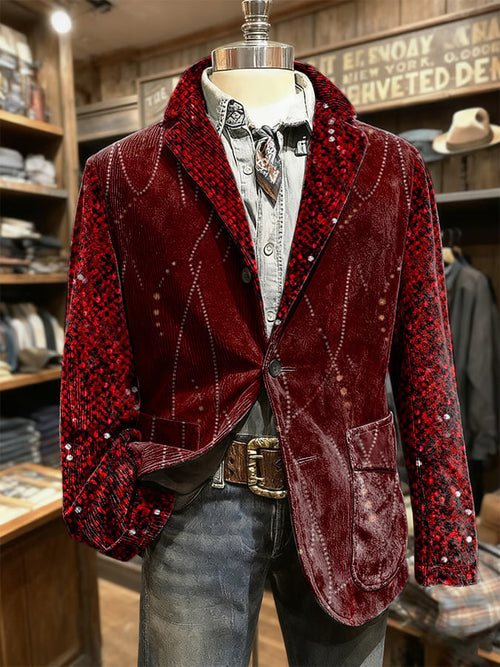 Men's Retro Christmas Print Corduroy Casual Jacket