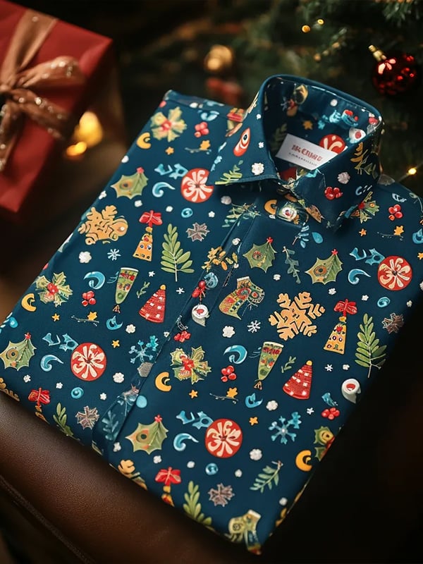 Men's Luxury Romantic Christmas Printed Long Sleeve Shirt