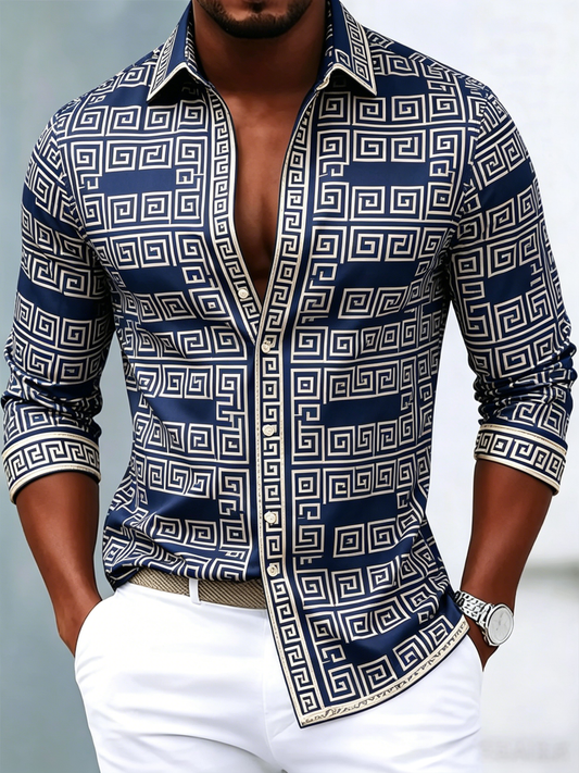 Men's luxury business printed long-sleeved shirt