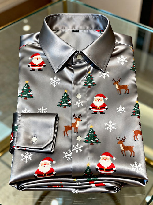 Men's Luxurious Satin Christmas Long Sleeve Shirt