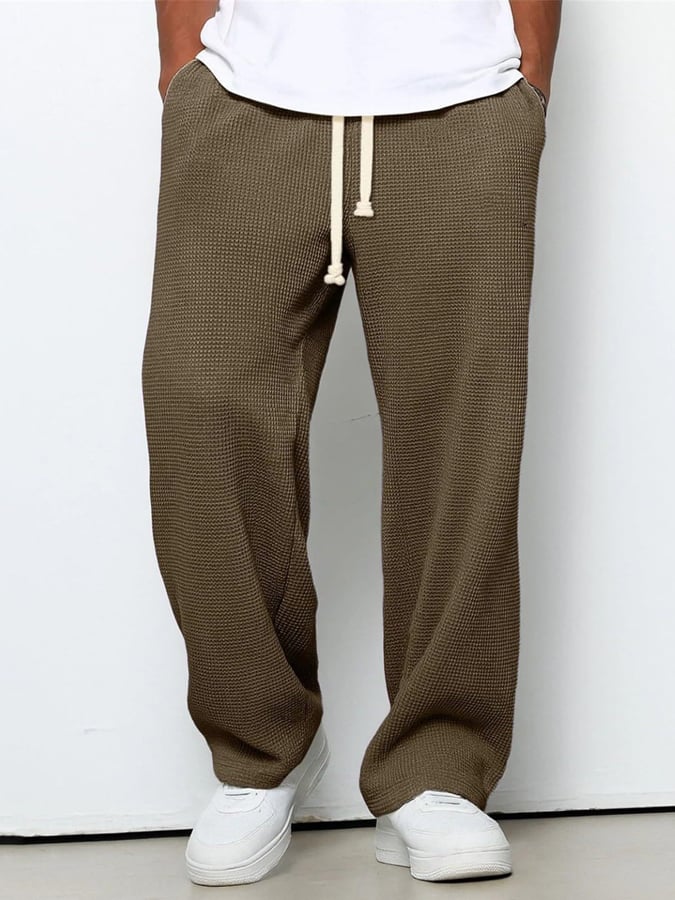 Men's Waffle Casual Loose Straight Trousers