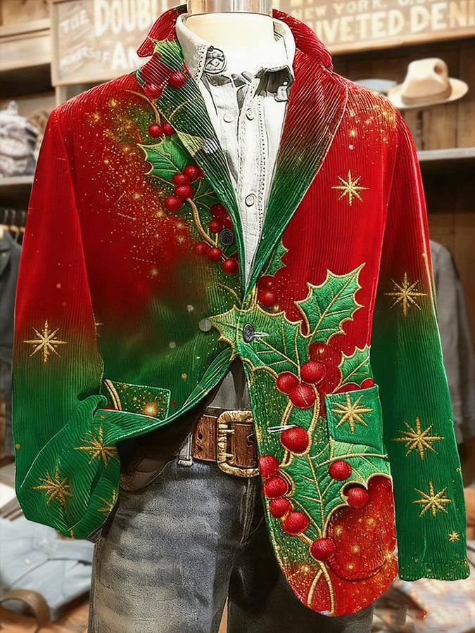 Men's Christmas Art Design Print Casual Coat