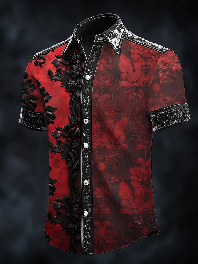 Men's Casual Art Dark Brogue Print Shirt