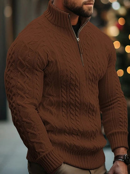 Men's Vintage Half Zip Solid Color Knit Sweater
