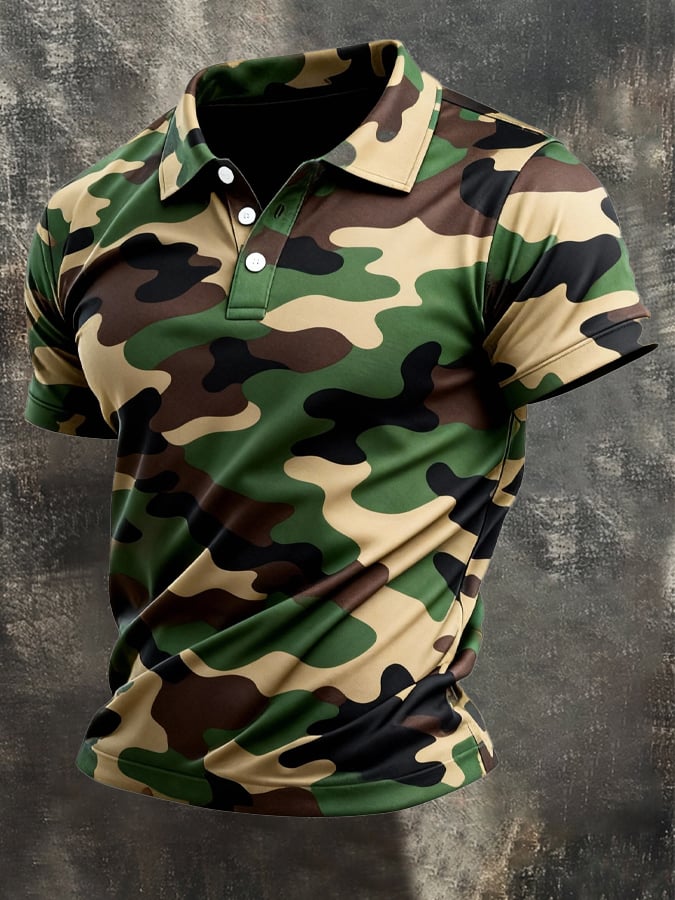 Men's Retro Patriot Camouflage Patchwork T-shirt