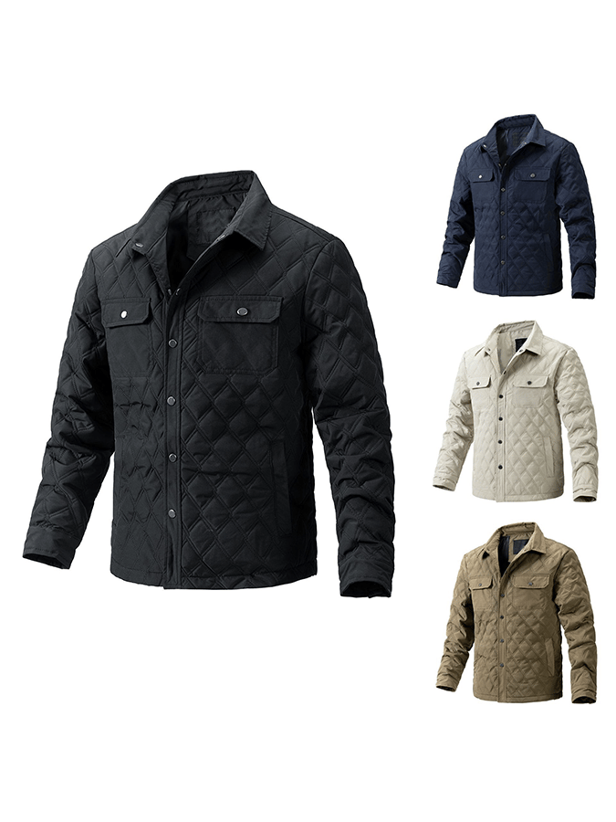 Men's Retro Diamond Pleated Cotton Multi-Pocket Casual Cotton Jacket
