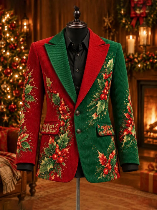 Men's Christmas Color-block Floral Corduroy Casual Blazer